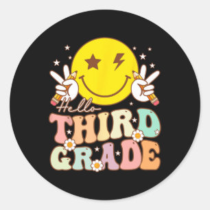 Hallo Derde klas Hippie Smile Gezicht 3e klas Teru Ronde Sticker