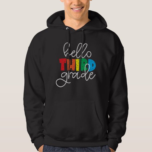 Hallo Derde klas - Schattigee kleurrijke terug naa Hoodie (Voorkant)