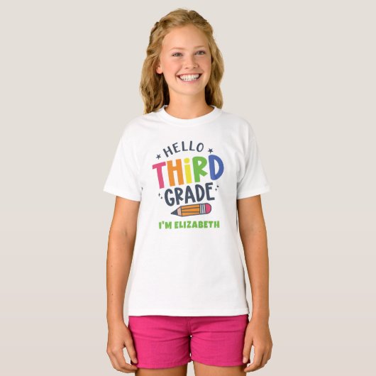 Hallo derde klas terug naar school t-shirt (Voorkant volledig)
