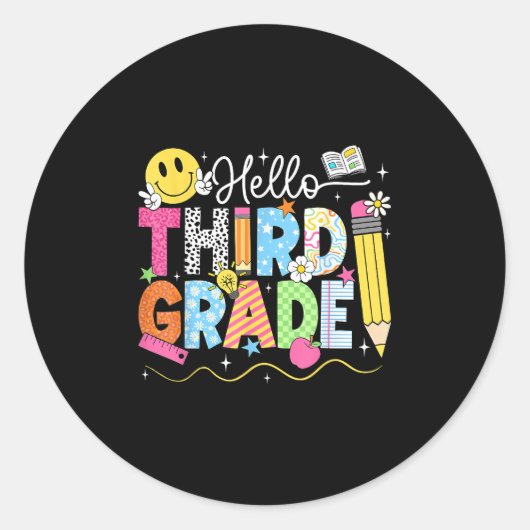 hallo derde klas van het team ronde sticker (Voorkant)