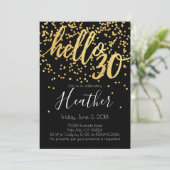 hallo Dertig 30e verjaardag Gold en zwarte Confett Kaart (Staand voorkant)
