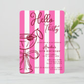 Hallo Dertig Cocktail 30ste Verjaardag Roze Rood Kaart (Staand voorkant)