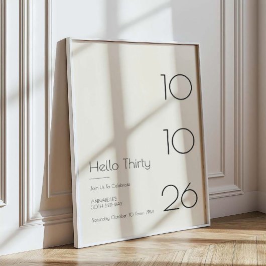 Hallo Dertig Minimal Modern 30e Verjaardag Poster