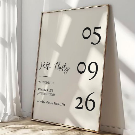 Hallo Dertig Minimal Modern 30e Verjaardag Poster