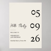 Hallo Dertig Minimal Modern 30e Verjaardag Poster (Voorkant)
