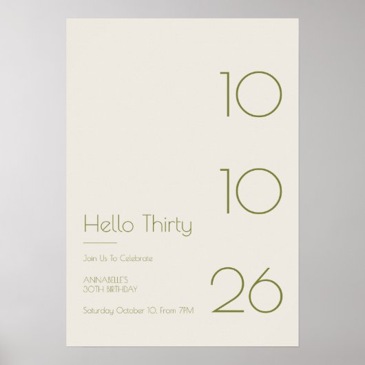 Hallo Dertig Minimal Modern 30e Verjaardag Poster (Voorkant)