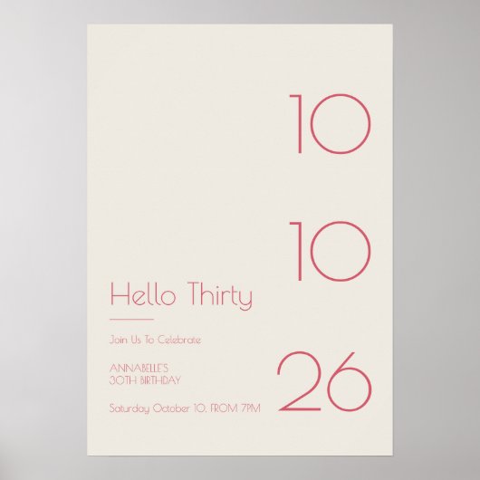 Hallo Dertig Minimal Modern 30ste Verjaardag Poster (Voorkant)