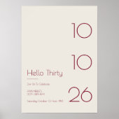Hallo Dertig Minimal Modern 30ste Verjaardag Poster (Voorkant)