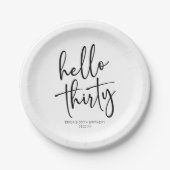 Hallo Dertig minimalistisch 30e verjaardagsfeestje Papieren Bordje (Voorkant)