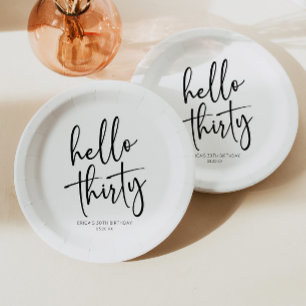 Hallo Dertig minimalistisch 30e verjaardagsfeestje Papieren Bordje