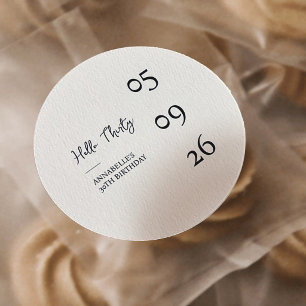 Hallo Dertig Minimalistische Moderne 30e Verjaarda Ronde Sticker
