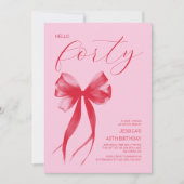 Hallo Dertig Modern Bow Pink 40ste Verjaardagsfees Kaart (Voorkant)