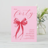 Hallo Dertig Modern Bow Pink 40ste Verjaardagsfees Kaart (Staand voorkant)