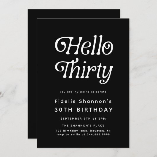 Hallo Dertig moderne retro 30e verjaardag Kaart (Voorkant / Achterkant)