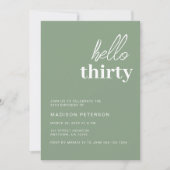 Hallo Dertig moderne Sage Green verjaardagsfeestje Kaart (Voorkant)