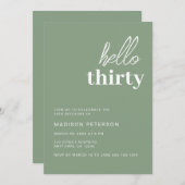 Hallo Dertig moderne Sage Green verjaardagsfeestje Kaart (Voorkant / Achterkant)