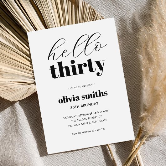 Hallo Dertig moderne zwart-wit 30e verjaardag Kaart