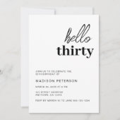 Hallo Dertig moderne zwart-wit verjaardagsfeest Kaart (Voorkant)