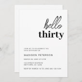 Hallo Dertig moderne zwart-wit verjaardagsfeest Kaart (Voorkant / Achterkant)