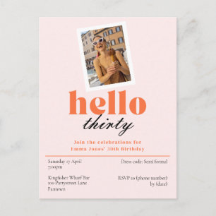 Hallo dertig pastel 30ste verjaardag retro uitnodi briefkaart