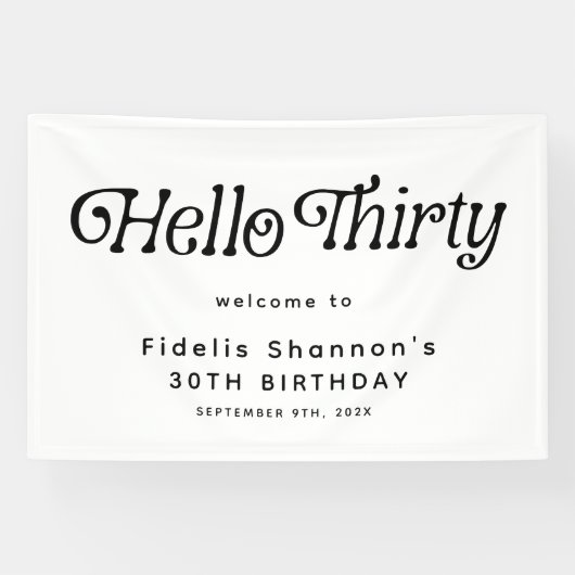 Hallo Dertig Retro 30e Verjaardag Welkom Spandoek (Horizontaal)