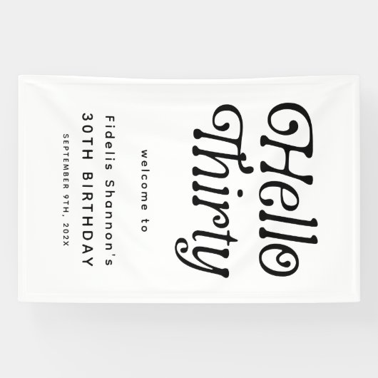 Hallo Dertig Retro 30e Verjaardag Welkom Spandoek (Horizontaal)