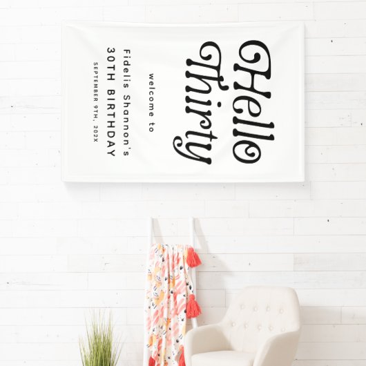 Hallo Dertig Retro 30e Verjaardag Welkom Spandoek (Insitu)