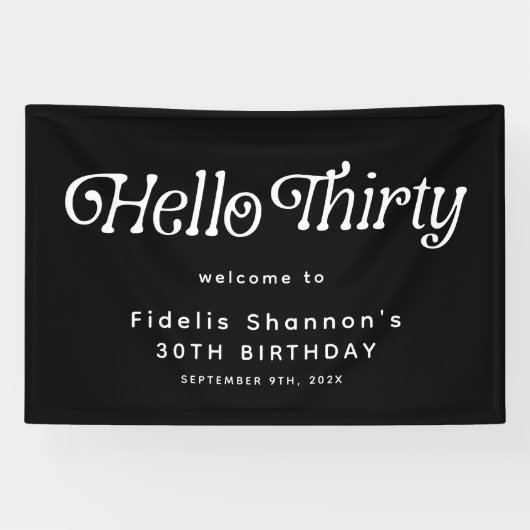 Hallo Dertig Retro 30e Verjaardag Welkom Spandoek (Horizontaal)