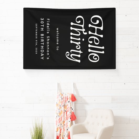 Hallo Dertig Retro 30e Verjaardag Welkom Spandoek (Insitu)