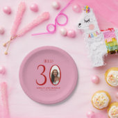 Hallo Dertig roze en rode foto 30e verjaardag Papieren Bordje (Feest)