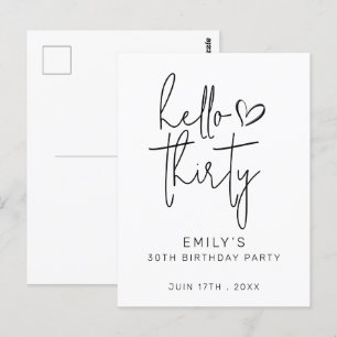 Hallo Dertig Verjaardag Minimalistisch Zwart Wit M Briefkaart