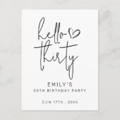 Hallo Dertig Verjaardag Minimalistisch Zwart Wit M Briefkaart (Voorkant)