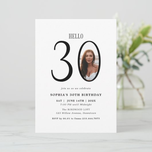 Hallo Dertig zwart-wit foto 30e verjaardag Kaart (Staand voorkant)