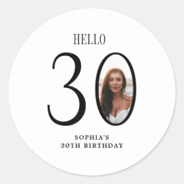 Hallo Dertig zwart-wit foto 30e verjaardag Ronde Sticker