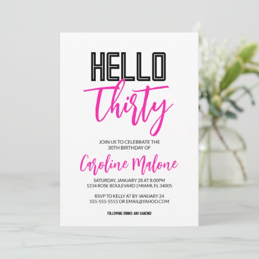 hallo Dertigjarige uitnodiging (Staand voorkant)