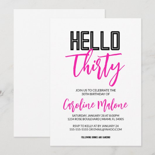 hallo Dertigjarige uitnodiging (Voorkant / Achterkant)