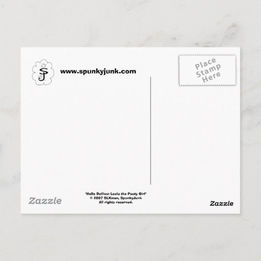 hallo Dollies: Leela the Pouty Girl Briefkaart (Achterkant)