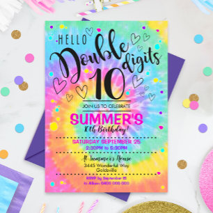 Hallo Double Digits Feest Uitnodiging Tie Dye 10e