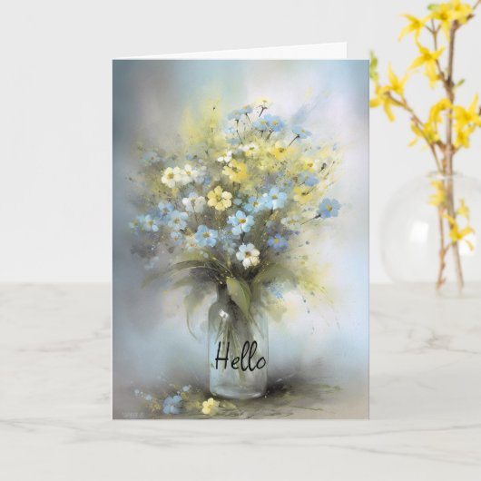 Hallo Dromerige bloemen in Vaas Hi Kaart (Gele Bloem)