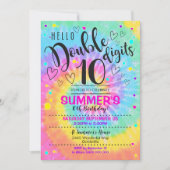 Hallo dubbele cijfers feest uitnodiging tie dye 10 (Voorkant)