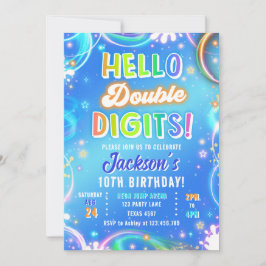 Hallo Dubbele Cijfers Neon Glow Jongen 10e Verjaar Kaart