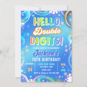 Hallo Dubbele Cijfers Neon Glow Jongen 10e Verjaar Kaart