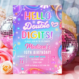 Hallo Dubbele Cijfers Neon Glow Meisje 10e Verjaar Kaart
