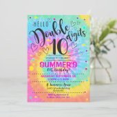 Hallo Dubbele cijfers Party uitnodiging Tie Dye 10 (Staand voorkant)