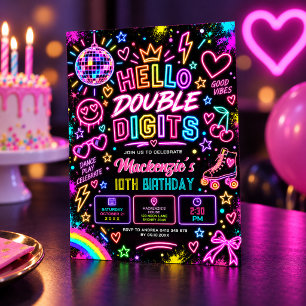 Hallo Dubbele Cijfers: Retro Neon Gloed 10e Verjaa Kaart