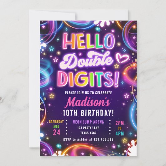 Hallo Dubbele Cijfers Tween Neon Glow Meisje Verja Kaart (Voorkant)