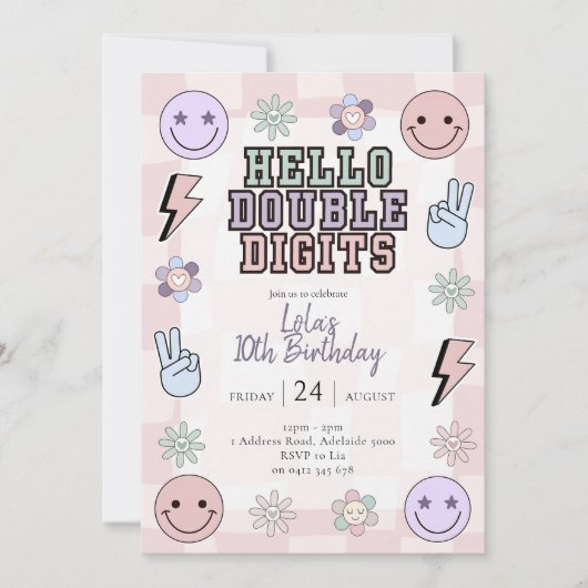 Hallo Dubbele cijfers Verjaardag Uitnodiging Meisj (Voorkant)