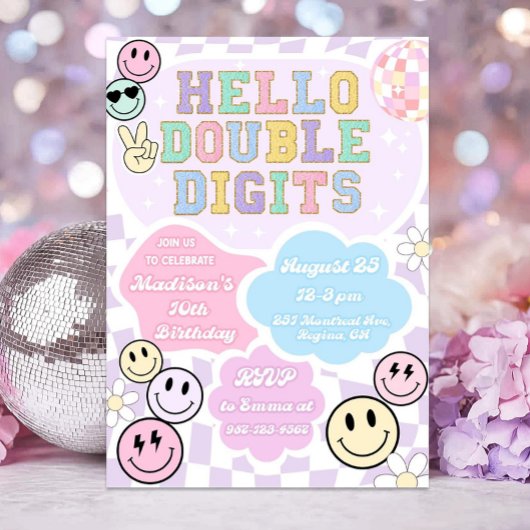 Hallo Dubbele cijfers Verjaardagsuitnodiging Sjabl Kaart