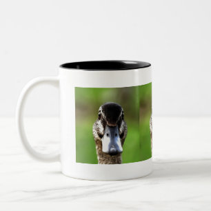hallo Ducky Quirky Duck Portrait Tweekleurige Koffiemok