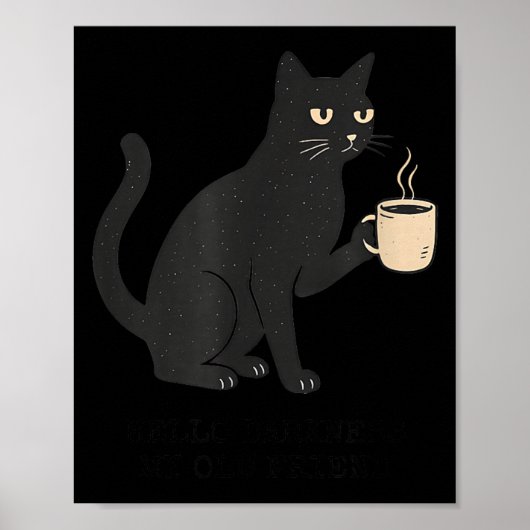 Hallo Duisternis Oude Vriend Kat En Koffie Hallowe Poster (Voorkant)